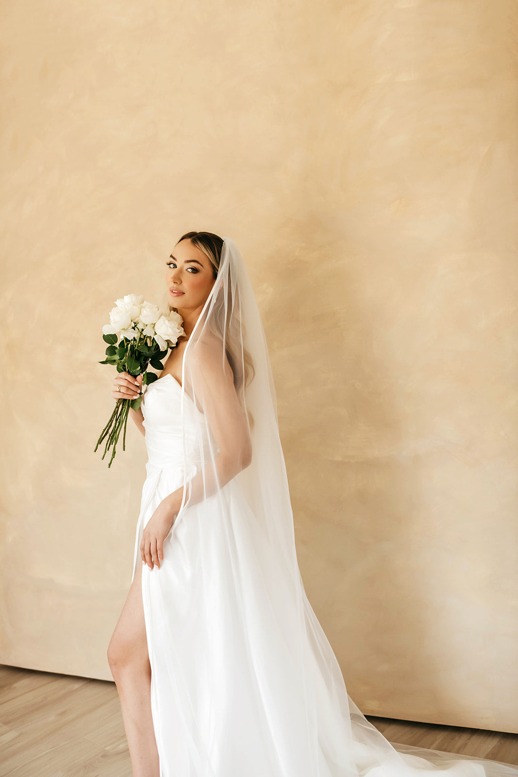 satin dress with veil Satin A Line Floor Length Wedding Dress With Veil -