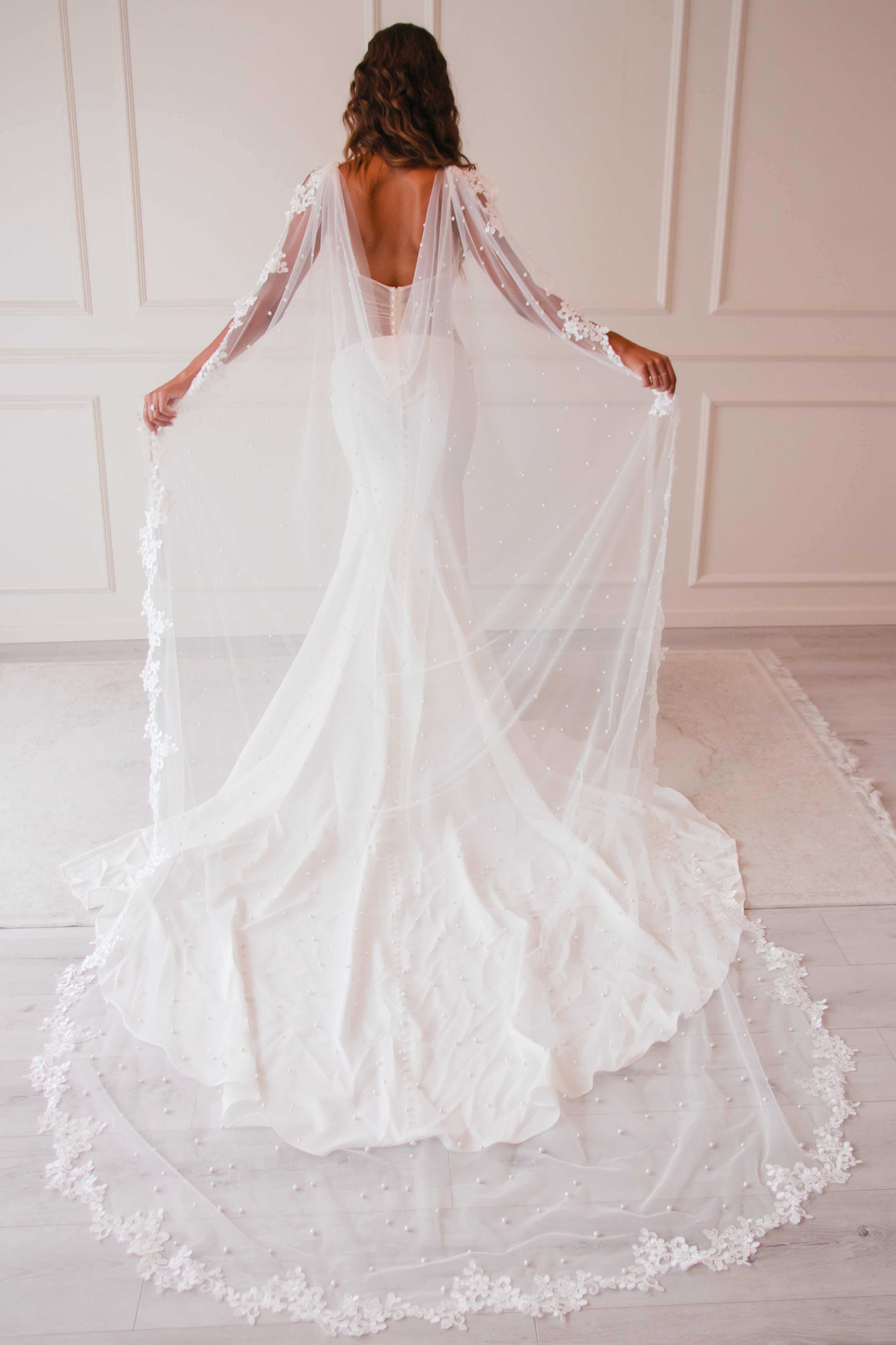 The Hailey Pearl Cape Veil Jay Kay Braids and Bridal The Hailey Pearl Cape Veil Jay Kay Braids and Bridal