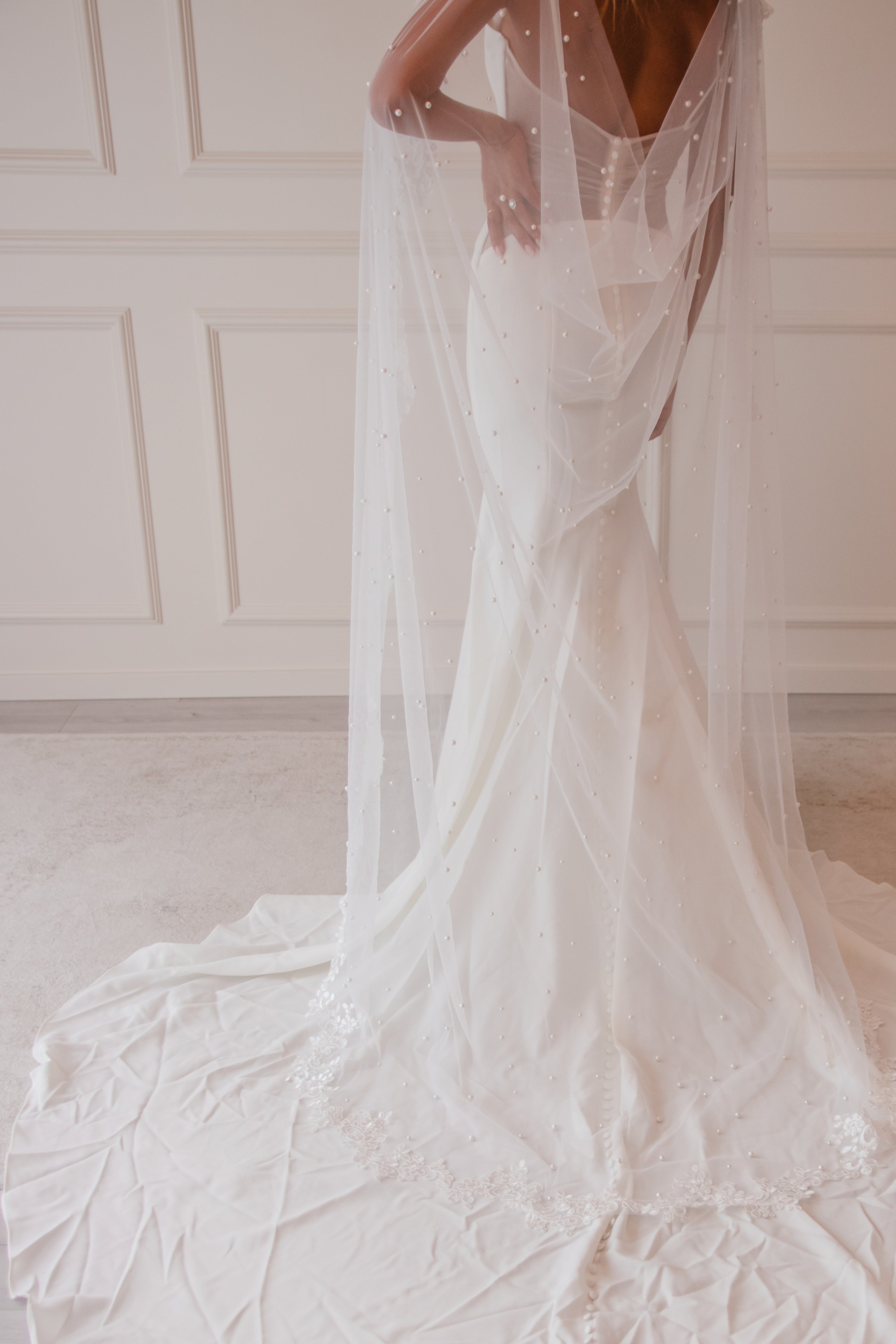 veil for backless dress Semi lace edged barely there wedding veil